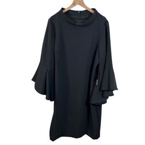 NEW Badgley Mischka Womens 20 Black Flare‎ Sleeve Knee Length Sheath Dress $495